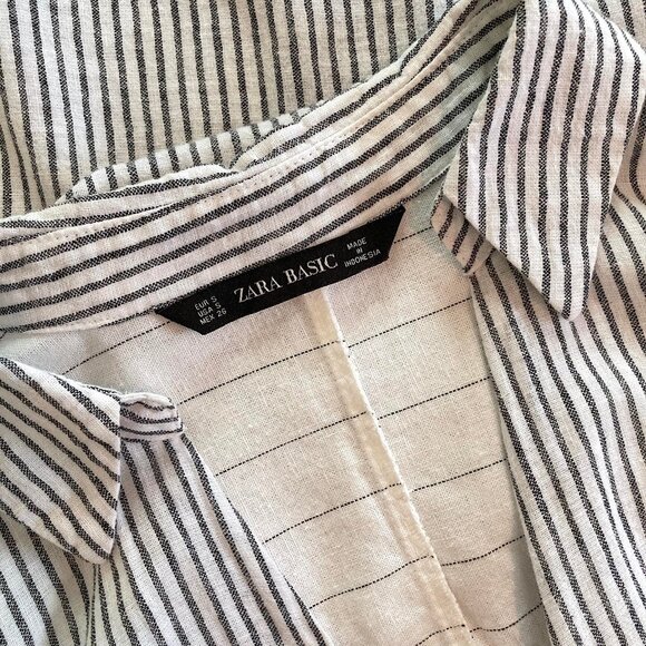 ZARA Tunic Black and White Striped Linen Cotton Blend Sz S - Picture 3 of 5